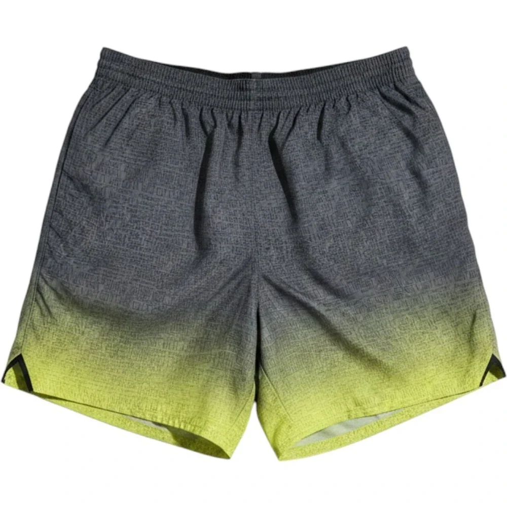 Nike Mens Swim Shorts Sz XL Grey Yellow Just Do It Ombre All Over Print Trunks